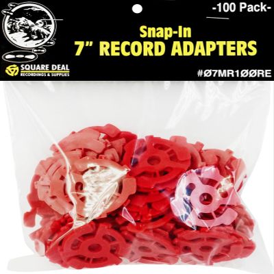 (100) Flat Plastic Record Adapters - Snap in Inserts to Make 7" 45rpm Records Fit on Standard Vinyl Record Turntables #07MR100RE (Red)