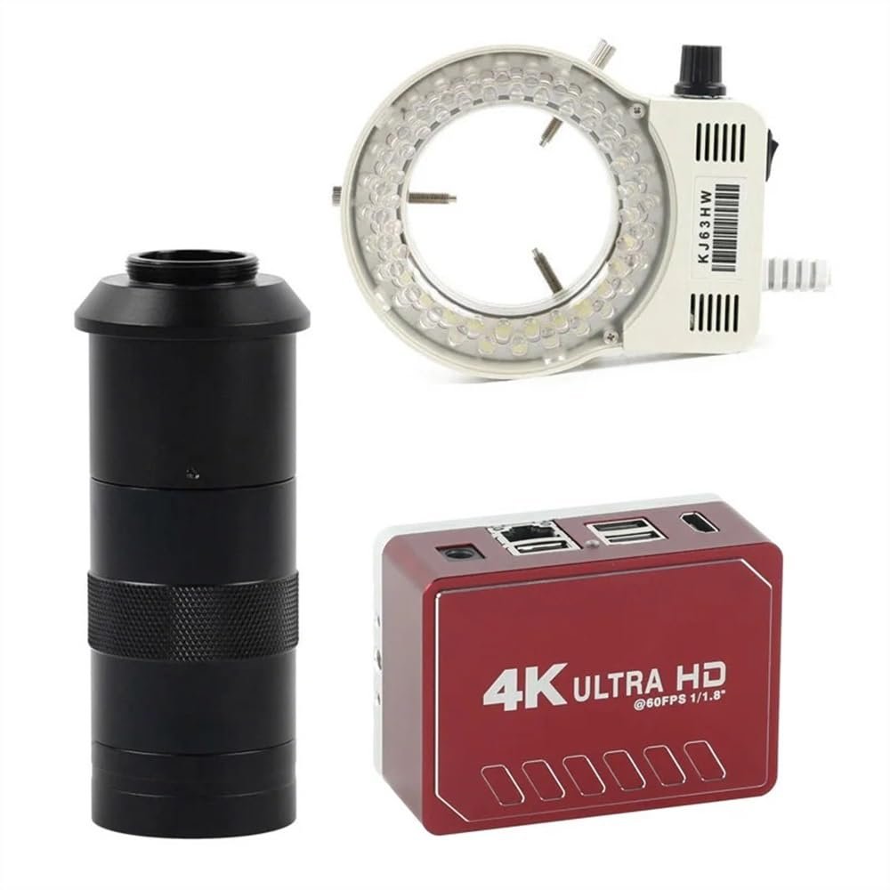 ZTBH Microscope Accessories Kit 4K UHD 60FPS 8MP HDMI USB3.0 LAN Electronic Digital Microscope Camera w/with 100X Lens Light for Phone Repair PCB Soldering Microscope Slides