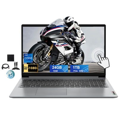 Lenovo Ideapad 15.6" FHD Touchscreen Business Laptop, 12th Gen Intel Core i3-1215U (Up to 4.4GHz), 24GB RAM, 1TB PCIe, Bluetooth, WiFi6, USB, SD Card Reader, Webcam, Win 11 S, MASDROW Accessories