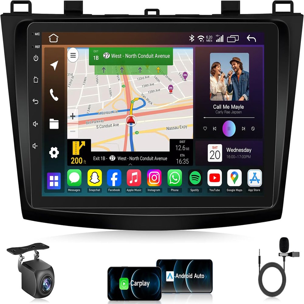 8Core 4G+64G Android 13 Car Radio for Mazda 3 2010-2013: 9'' Touch Screen Car Stereo with Wireless Carplay Android Auto GPS 5GWiFi Bluetooth AM/FM/RDS/DSP/HiFi SWC (Fit for Bose System)