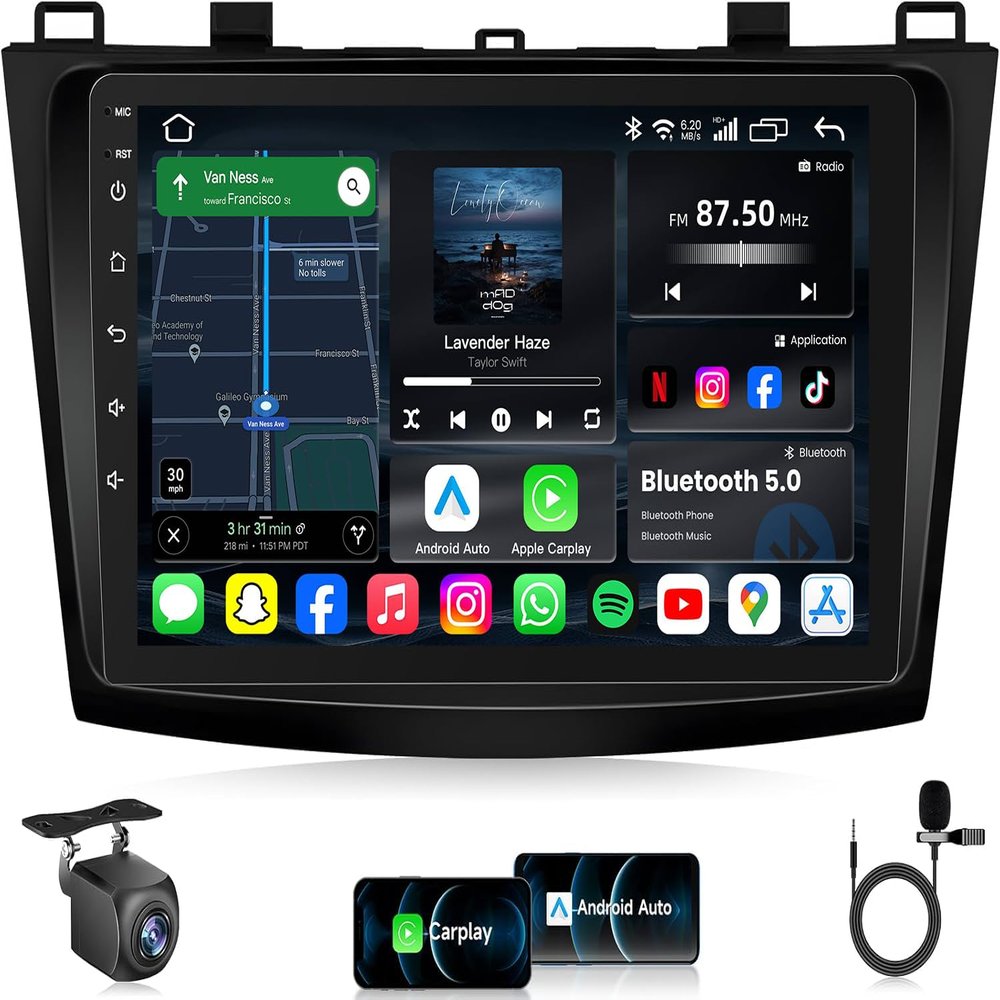 8Core 4G+32G Android 13 Car Radio for Mazda 3 2010-2013: 9-inch 1280 * 800 IPS Touchscreen for Mazda 3 Stereo with Wireless CarPlay&Android Auto GPS WiFi Bluetooth AM/FM/DSP Audio(Fit for Bose System)