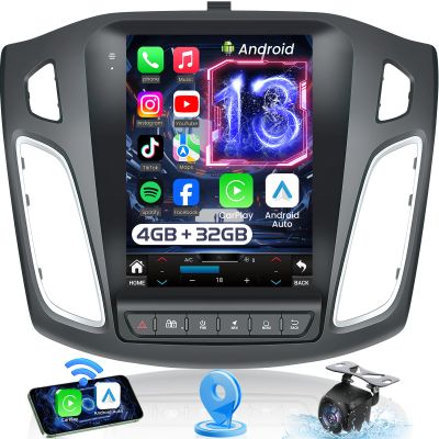 Car Radio for Ford Focus 2012-2018 : 8 Core 4G+32G Upgrade 9.7" 1024x768 IPS Touchscreen, Android 13 Stereo Support Wireless Carplay & Android Auto, 5GWiFi GPS FM RDS BT SWC Mic 1080P Backup Camera