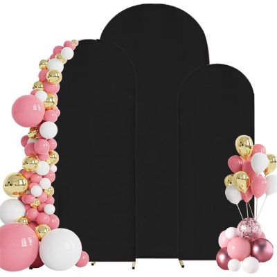 Widppsopt Set of 3 Wedding Arch Cover Spandex Fabric Arch Backdrop Cover Suitable for Wedding Arch Backdrop Stand, Birthday, Party, Baby Shower Banquet Arch Decoration,Black,4FT+5FT+6FT