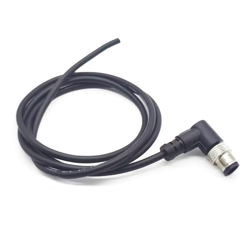 M12 4 Pins Connector Cable, Single Male Circular Connector Molding Cable A Code Right Angle Industrial Molded Cable IP67 Waterproof Unshielded PVC Cable 250V 4A AC/DC 1Meter AWG223.28ft