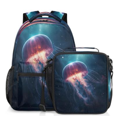 Backpack with Lunch Box Galaxy Jellyfish Travel Backpack Bookbag & Lunch Bag Insulated Lunchbox Waterproof Daypack Laptop Backpack Freezable Lunch Bag