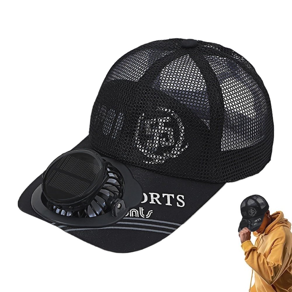 Solar Fan Hat USB 3 Speeds Cooling Hat With Solar Fan with LED Display Outdoor Anti-UV Breathable Unisex Adjustable Baseball Cap for Biking, Hiking, Walking (Black), Sun Hat With Solar Fan
