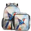 Backpack with Lunch Box Hummingbird Watercolor Bird Travel Backpack Bookbag & Lunch Bag Insulated Lunchbox Waterproof Daypack Laptop Backpack Freezable Lunch Bag view 1