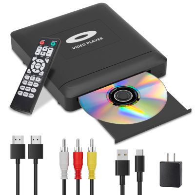 Mini HD DVD Player with Hdmi, Multi Region DVD Player for Smart TV, HDMI/RCA Output Cable Included, 1080P, Breakpoint Memory, Built-in PAL/NTSC, CD Players for Home