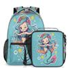Backpack with Lunch Box Funny Mermaid Travel Backpack Bookbag & Lunch Bag Insulated Lunchbox Waterproof Daypack Laptop Backpack Freezable Lunch Bag view 1