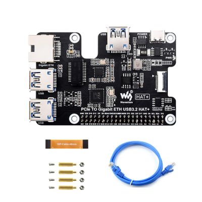 Coolwell PCIe to Gigabit Ethernet and USB 3.2 Gen1 HAT for Raspberry Pi 5 with 3x USB 3.2 Gen1, 1x Gigabit Ethernet