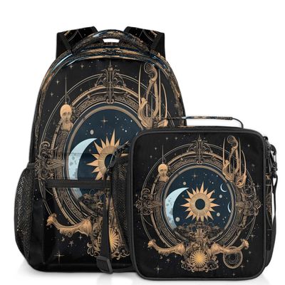 Vintage Ethnic Backpack with Lunch Box Travel Backpack Bookbag & Lunch Bag Insulated Lunchbox Waterproof Daypack Laptop Backpack