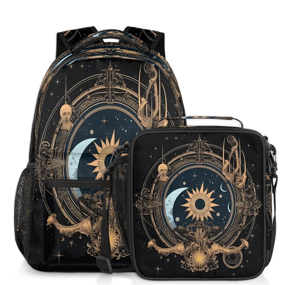 Vintage Ethnic Backpack with Lunch Box Travel Backpack Bookbag & Lunch Bag Insulated Lunchbox Waterproof Daypack Laptop Backpack