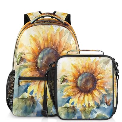 Backpack with Lunch Box Sunflpwer Pattern Travel Backpack Bookbag & Lunch Bag Insulated Lunchbox Waterproof Daypack Laptop Backpack