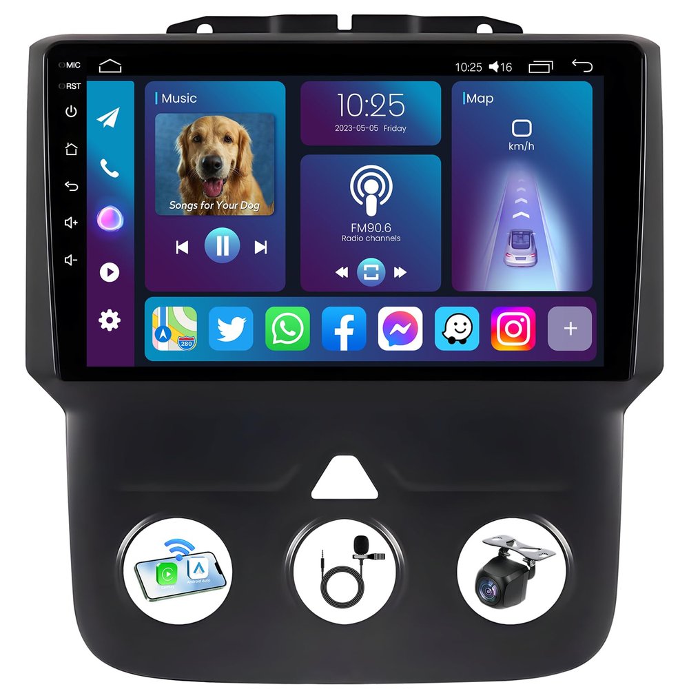 8Core 4G+64G Car Radio for Dodge Ram 1500 2500 2013-2018: Wireless CarPlay/Android Auto 9'' Touch Screen Android 13 Stereo for Ram 1500 Radio Upgrade Bluetooth 5G WiFi GPS FM/RDS (Only fit Manual AC)