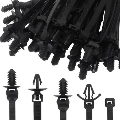 160pcs Push Mount Wire Ties, Snap in Zip Tie Automotive Clips Nylon Wire Harness Clips 5 Types of Cable Ties for Engine Bay Zip Tie Kit