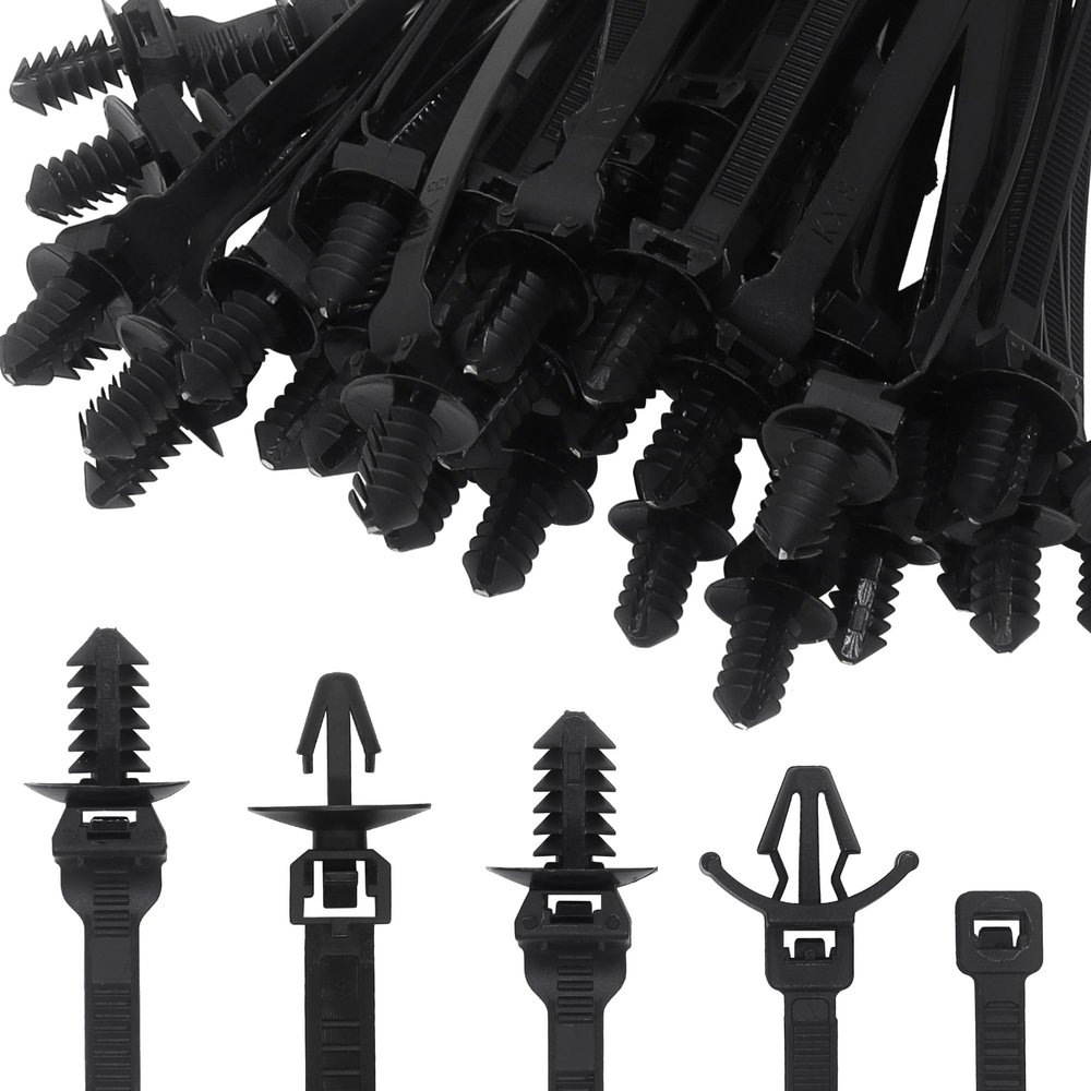 160pcs Push Mount Wire Ties, Snap in Zip Tie Automotive Clips Nylon Wire Harness Clips 5 Types of Cable Ties for Engine Bay Zip Tie Kit