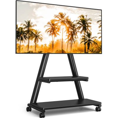 TVON Rolling TV Stand for 43-80" TVs up to 150lbs, Portable Stand on Wheels with Enhanced Triangular Design, Height Adjustable Mobile Cart with Swivel/Tilt/Dual Shelves for Indoor/Outdoor Use