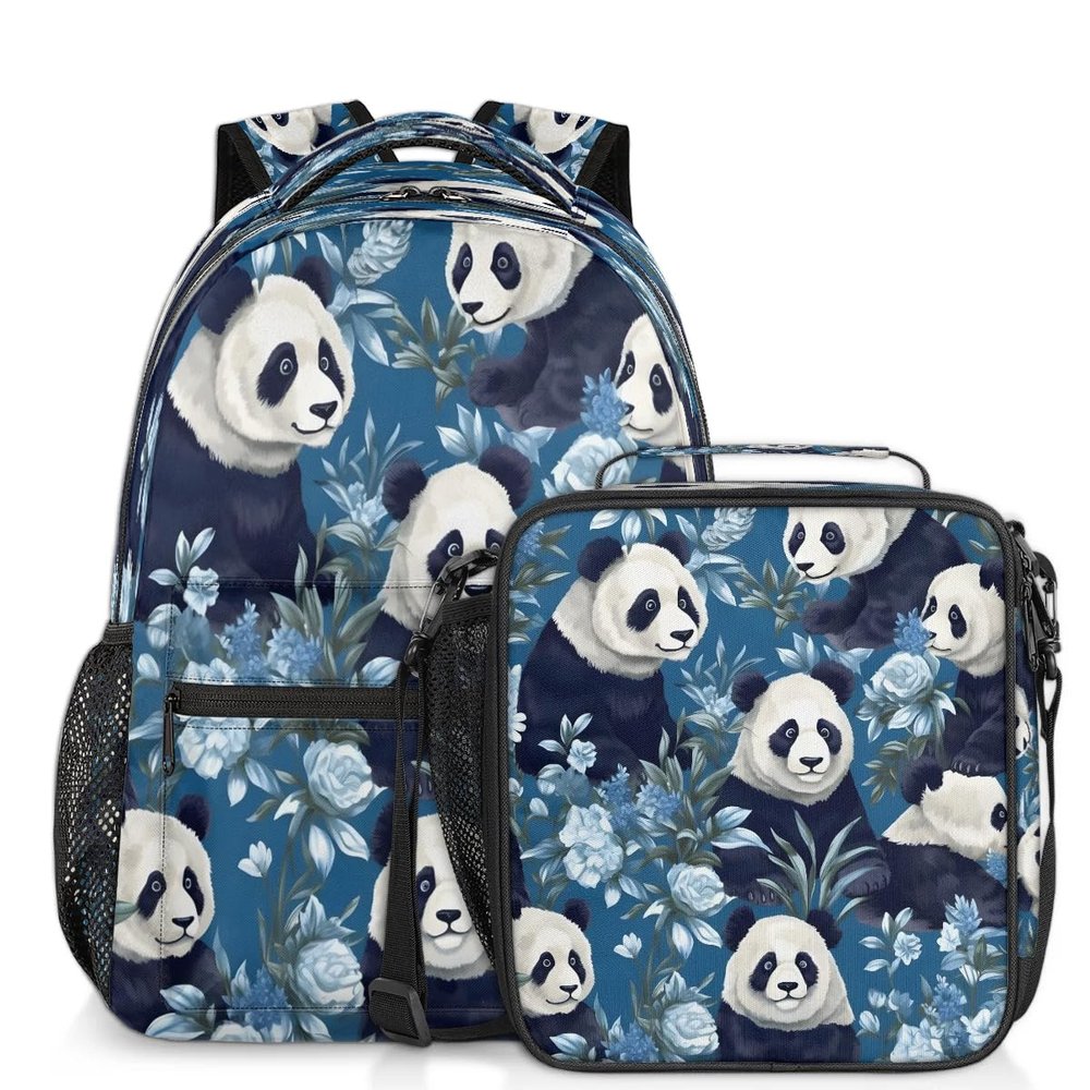 Animal Panda Backpack with Lunch Box Travel Backpack Bookbag & Lunch Bag Insulated Lunchbox Waterproof Daypack Laptop Backpack