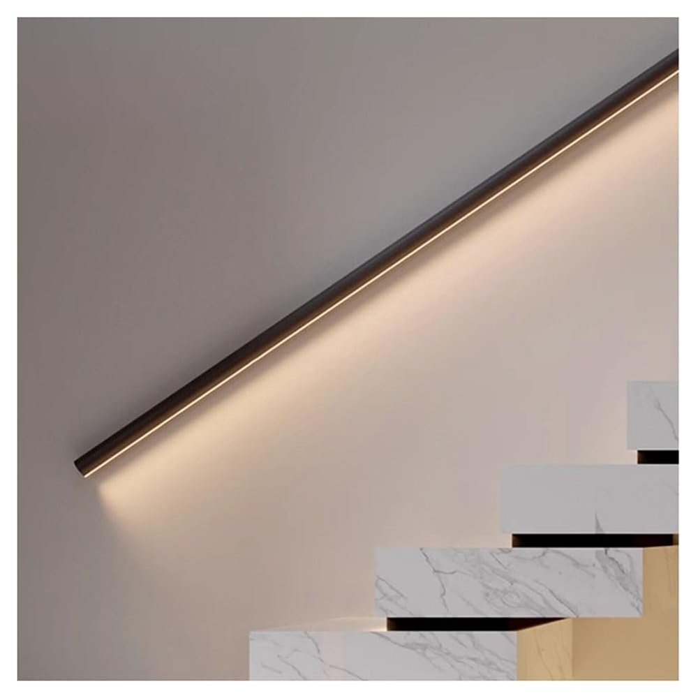 Sxlawesom Aluminum Handrail with Light LED Stair Handrail Grab Bar Wall Mounted Handrail Safety Hand Rail Indoor Outdoor Stair Hand Railing(Black,19.7"/0.5m)