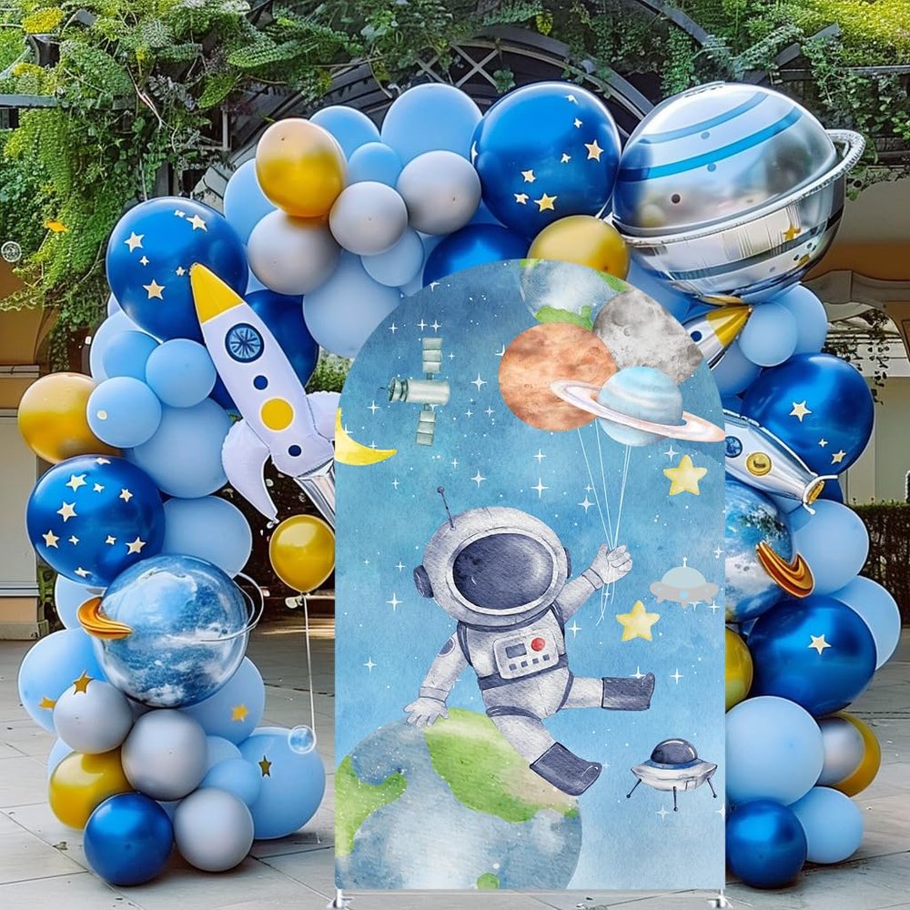 Space Party Backdrop for Astronaut Birthday Kids Science Galaxy Theme Outer Space Star Planet Cosmic Adventure Night Sky Universe Party Decoration Stand Not Included (GX-3230,7.2x4ft)