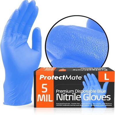 Protectmate Blue Nitrile Food Prep Gloves - 5 Mil Textured, Disposable, Latex Free for Cooking, Catering, Food Service - Small (Box of 100)