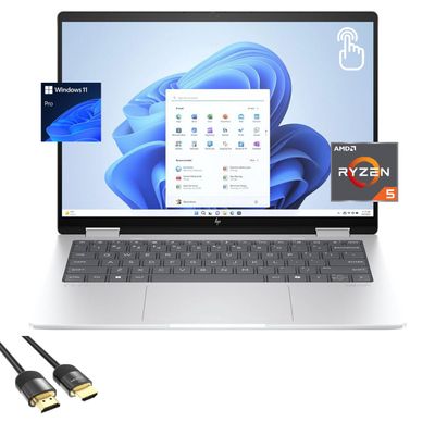 HP Envy 2-in-1 Laptop, 14" WUXGA IPS Touchscreen Display, Ryzen 5 8640HS (Up to 4.9Hz), 16GB DDR5, 2TB PCIe 4.0, Backlit KB, WiFi 6E, USB-C, BT, HDMI, Long Battery Life, PDG HDMI Cable, Win 11 Pro