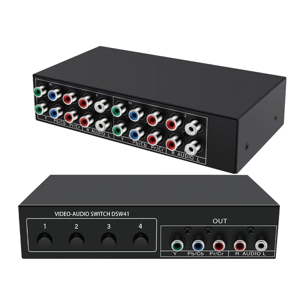 Component AV Video Switch Box 4 in 1 Out, BolAAzuL 4 Port 5 RCA YPbPr Cable RGB Component AV Switcher Selector Converter 4-Way Plug & Play for Retro Gaming PS2 Wii Xbox DVD Player TV