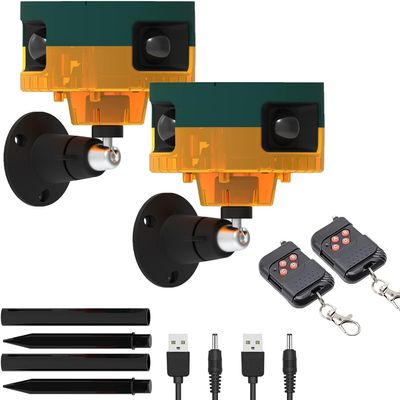 AMZSTAR Outdoor solar motion sensor alarm, 360 range motion monitor IP65 waterproof 4 working mode villa farm barn orchard customized sound alarm LED flashing light (Yellow-2)