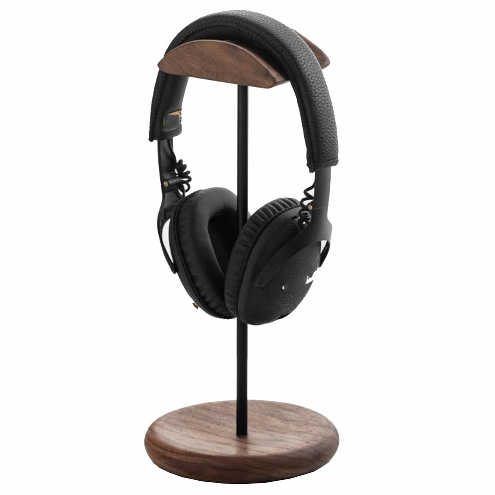 JevLoN Headset Holder Stand Headphone Holder with Wood and Aluminum Desktop Headphone Stand Headset Stand for Desk with Heavy Duty Wood Base, Headphones Stand for All Headphone Sizes