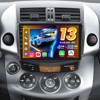 8Core Radio Stereo for Toyota RAV4 2007-2012: 9" 1280x800 HD IPS Touchscreen, Android 13 Head Unit with Wireless Carplay & Android Auto, Support 5GWiFi Bluetooth GPS FM SWC 1080P Backup Camera
