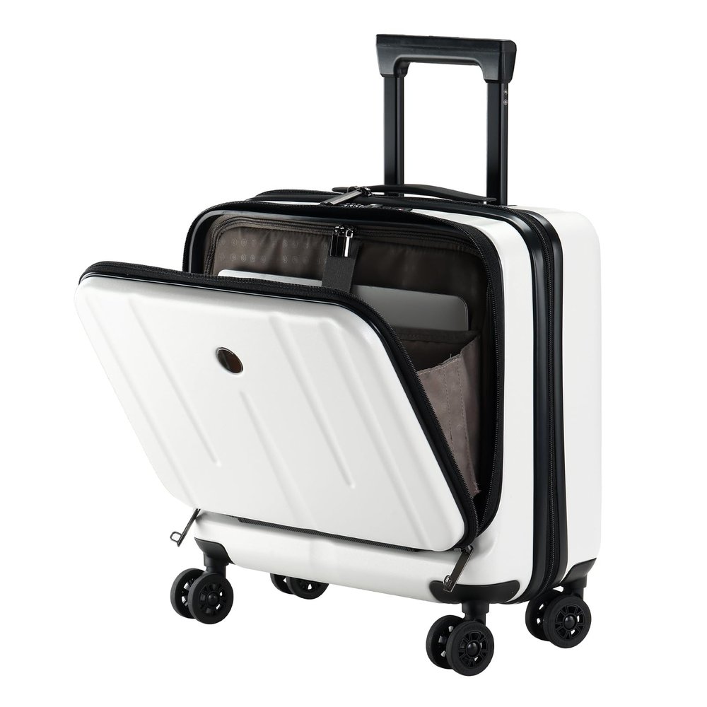 16 Inch Carry On Luggage with 2 Compartments for 14 & 15 Laptop, 16.14*8*17.12 Rolling Briefcase, Lightweight Hardshell ABS+PC Suitcase with Spinner Silent Wheels, for Business Trip, Milky White