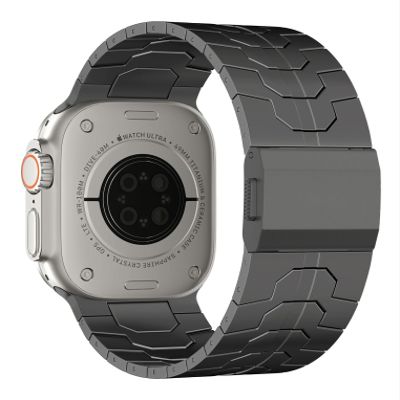 100% Pure Full Titanium Band Compatible with Apple Watch Ultra / Ultra2 Band 49mm 46mm 45mm 44mm, Adjustable Titanium Links with Magnetic Clasp Connectors DLC,grey