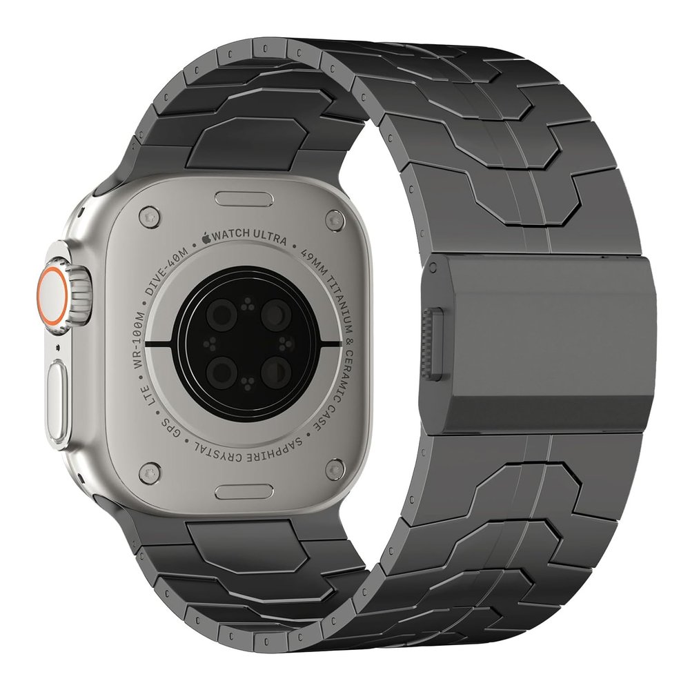 100% Pure Full Titanium Band Compatible with Apple Watch Ultra / Ultra2 Band 49mm 46mm 45mm 44mm, Adjustable Titanium Links with Magnetic Clasp Connectors DLC,grey