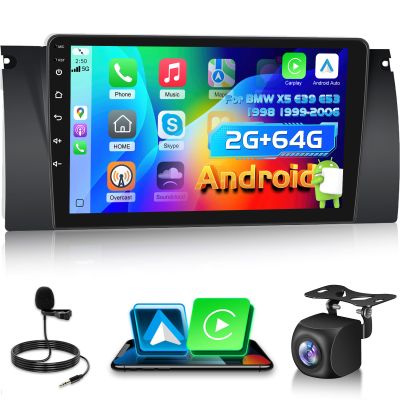 2+64G Car Stereo for BMW X5 E39 E53 1998-2006 - Wireless Carplay & Android Auto - 9 Inch Android Touch Screen Radio with EQ DSP, GPS, WiFi, SWC + AHD Backup Camera, MIC