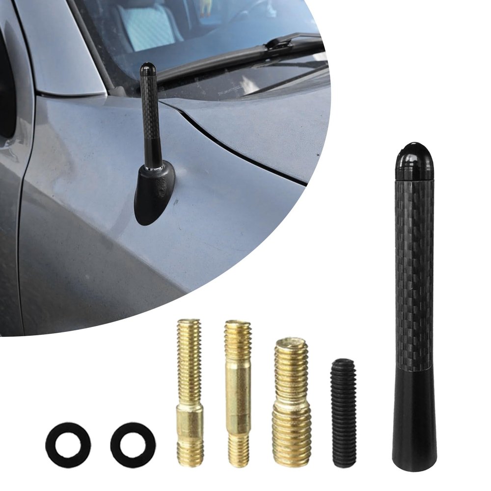RGOAANC Car Short Antenna, Antenna for Truck, 3.14 inch Carbon Fiber A ntenna Kit with Screws, Universal Automotive Accessories Car Audio Antennas for AM/FM Radio Reception (Black, 3.14 inches)