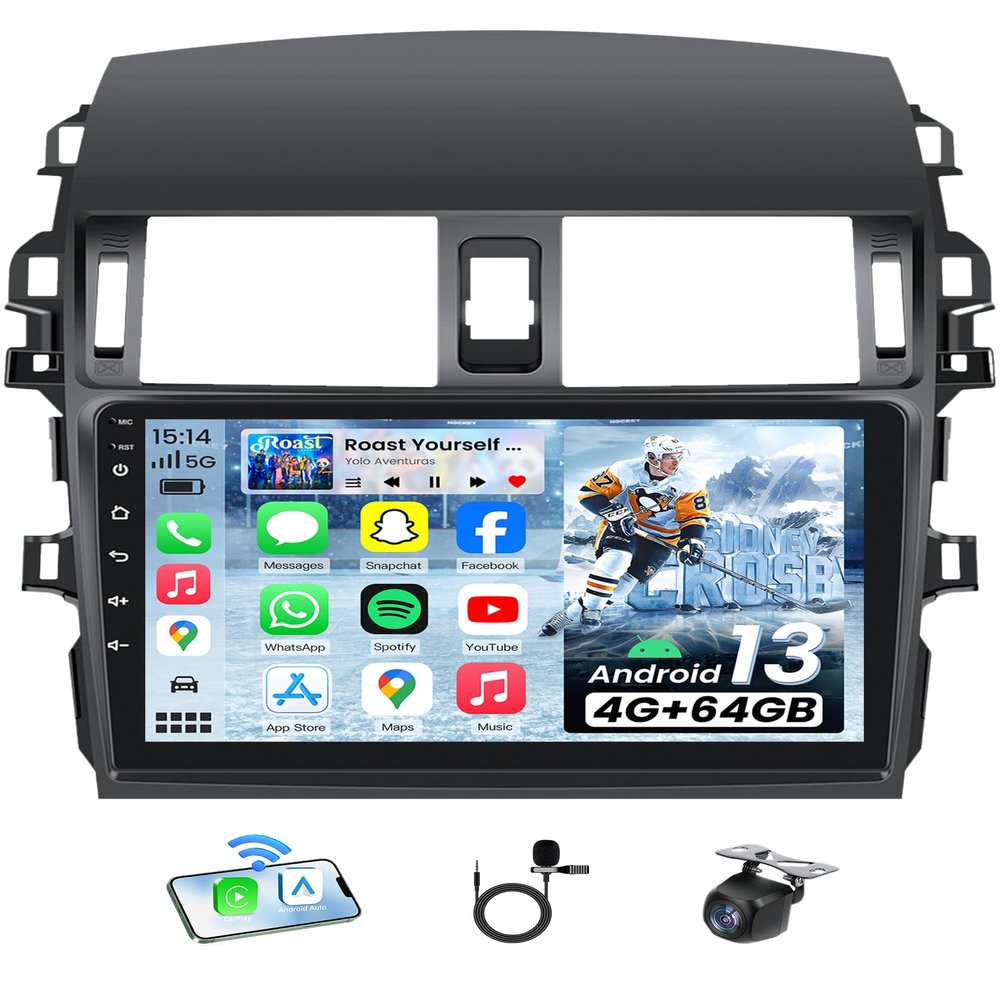 8Core 4+64G Car Radio for Toyota Corolla 2009-2013: Upgrade 9 Inch 1280x800P IPS Touchcreen Stereo with 5G-WiFi GPS Navigation CarPlay Android Auto Bluetooth FM 1080P Backup Camera SWC