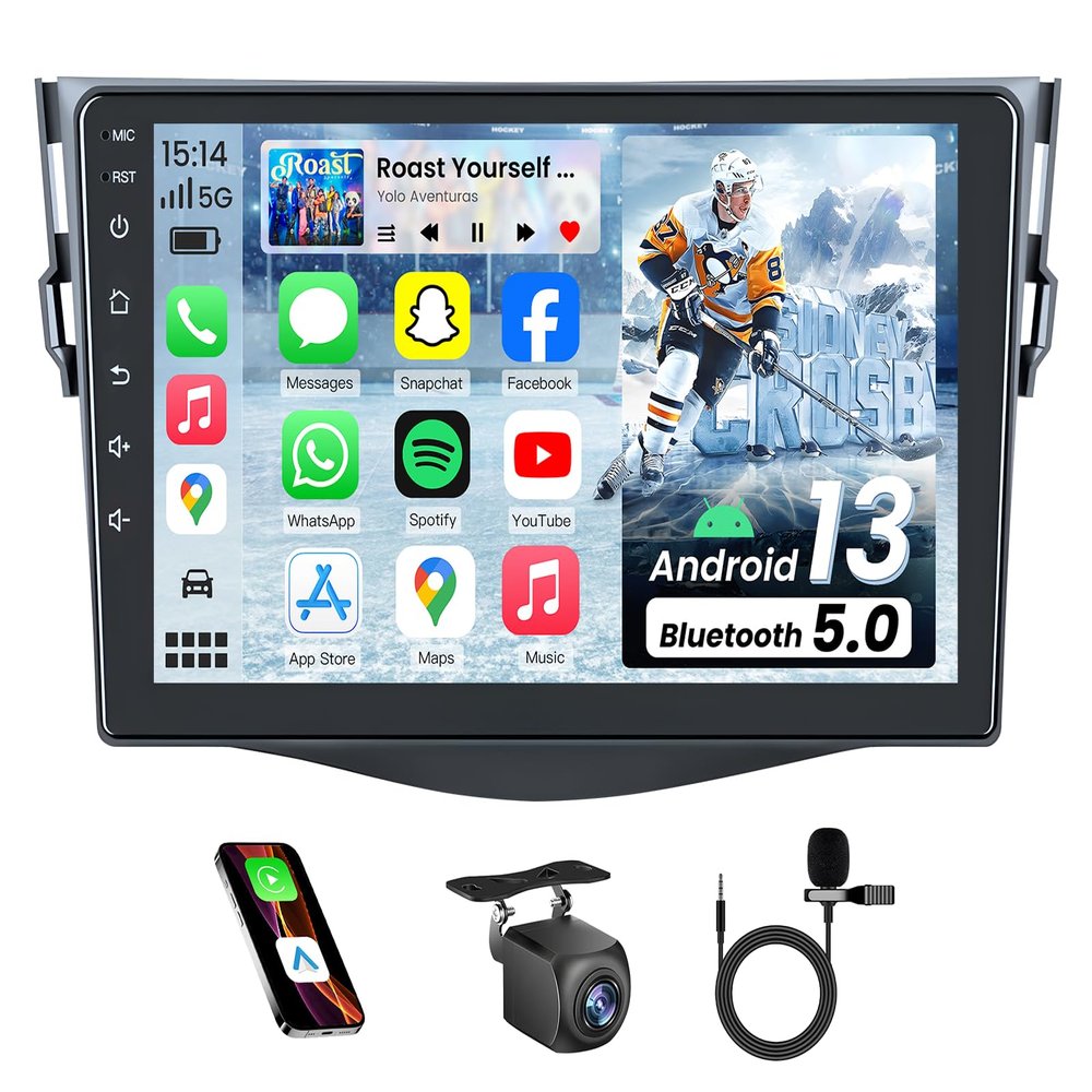 4Core + 64G ROM Upgrade Car Radio for Toyota RAV4 2007 2008 2009 2010 2011 2012: 9 inch 1280*800 HD Touchscreen Stereo with Wireless Carplay Android Auto 1080P Backup Camera Bluetooth GPS 5G WIFI FM
