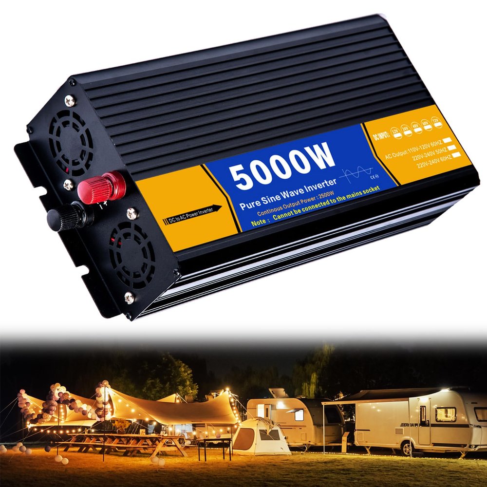 5000W Pure Sine Wave Inverter 12V DC to 110V/230V AC with LCD Display Power inverters for Vehicles,RV,Truck, Low Frequency Off-Grid Solar System(Size:60V to 230V)