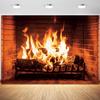 10x8ft Fireplace Backdrop Burning Woods Flaming Fireplace Photography Background Outdoor Camping Travel Barbecues Party Christmas Fireplace Portrait Decorations Photo Booth Props view 1