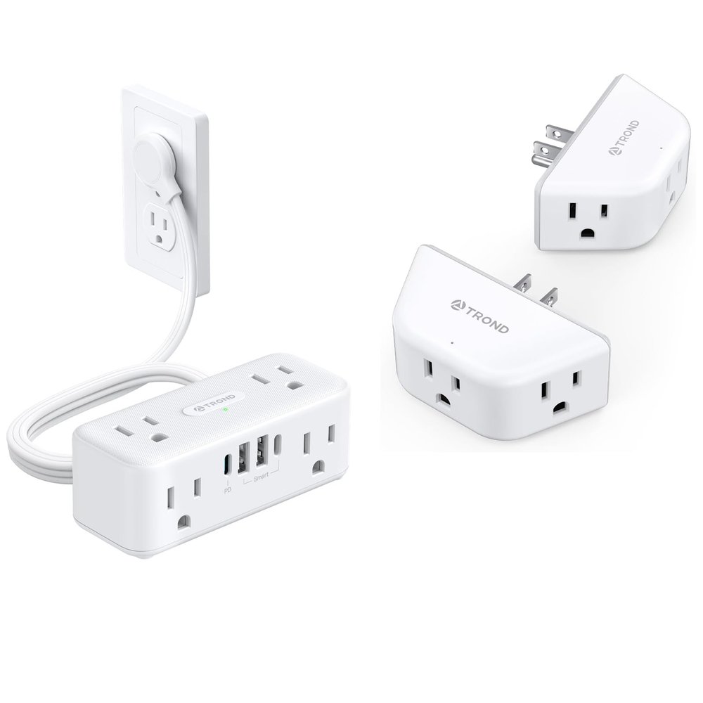 Bundle - 2 Items: TROND 20W USB C Power Strip Surge Protector 5ft & Multi Plug Outlet Extender 2 Pack