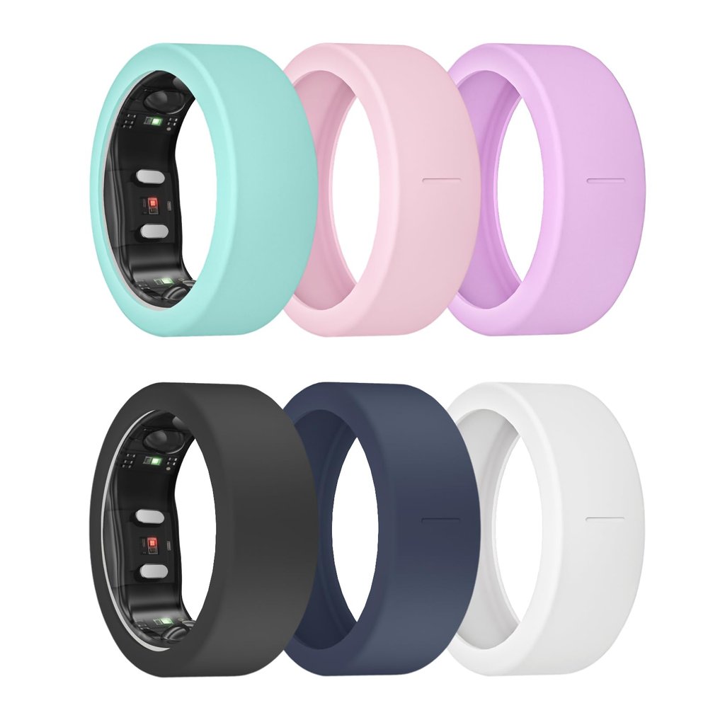 MAKCPOIMER 3/6 Pack Ring Cover for RingConn Gen 2 Air, Elastic Silicone Ring Protector for RingConn Gen 2/1 Working Out Accessories Men Women (6P-Black+Blue+White+Teal+Purple+Pink, L (12/13/14))