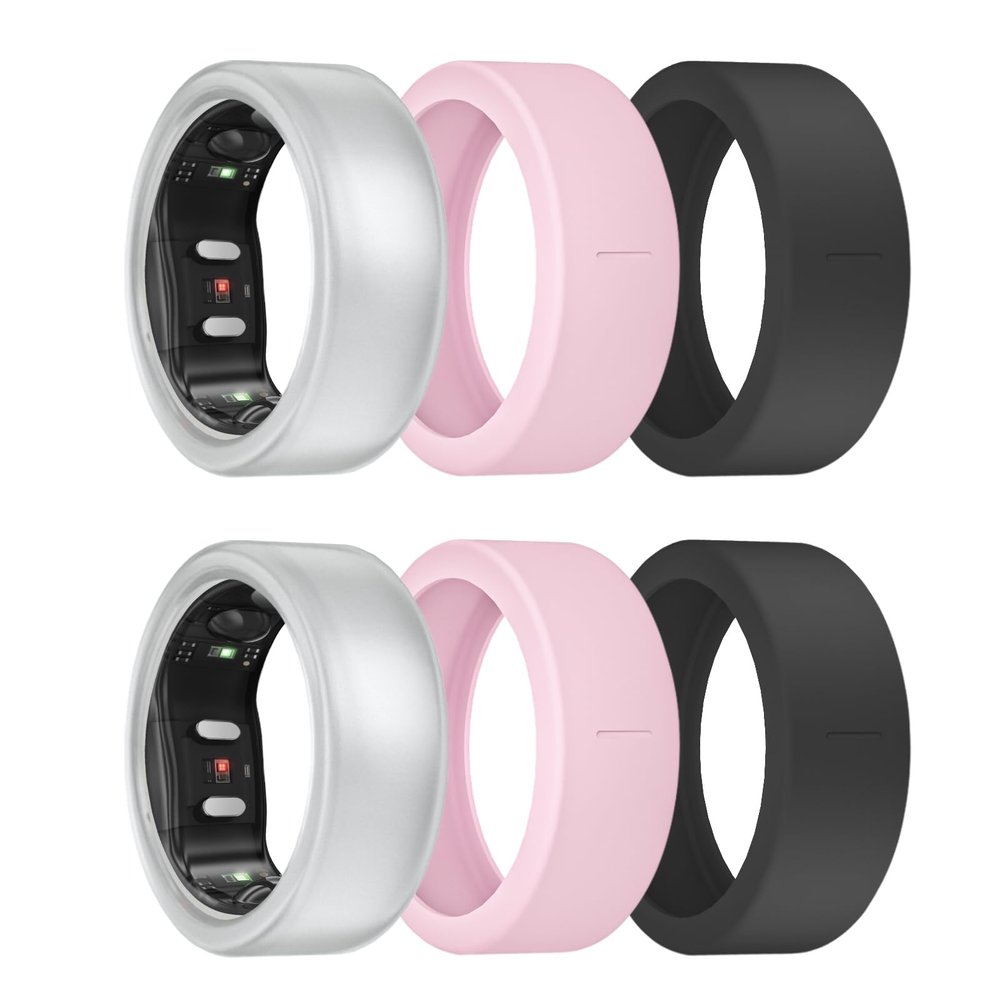 MAKCPOIMER 3/6 Pack Ring Cover for RingConn Gen 2 Air, Elastic Silicone Ring Protector for RingConn Gen 2/1 Working Out Accessories Men Women (6P-2Pink+2Clear+2Black, L (12/13/14))