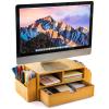 Hiceeden 2 Tier Bamboo Desktop Organizer, Desk Monitor Stand Riser with 1 Drawer and 2 Pen Holder, 2 Compartment Computer Desk Storage Organizer for Laptop, Printer view 1