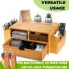 Hiceeden 2 Tier Bamboo Desktop Organizer, Desk Monitor Stand Riser with 1 Drawer and 2 Pen Holder, 2 Compartment Computer Desk Storage Organizer for Laptop, Printer view 4