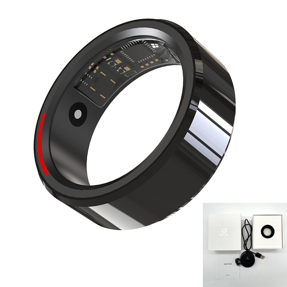 HFDJRWK Smart Ring Heart Rate/Sleep/Blood Oxygen Monitoring No Need to Subscribe to The App with Sos Function Compatible with iOS and Android(Black,12#)
