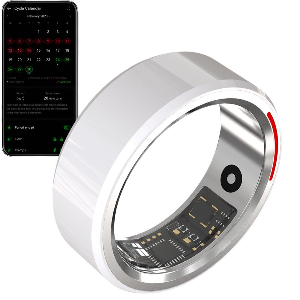 HFDJRWK Wearable Smart Rings for Men and Women, Sleep Ring, Body Movement Monitor, Sos Rescuer, Compatible with iOS and Android(Silver,8#)