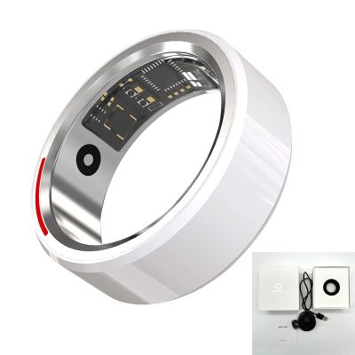 HFDJRWK Smart Ring Heart Rate/Sleep/Blood Oxygen Monitoring No Need to Subscribe to The App with Sos Function Compatible with iOS and Android(Silver,9#)