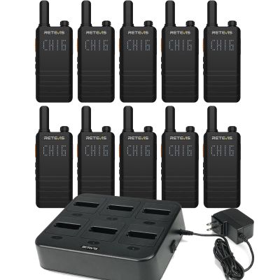 Retevis B3H Walkie Talkies(10 Pack) Bundle with Six-Way Charger(1 Pack),Rechargeable Long Range Two Way Radio for Adults,New Version of RT22(3.0), 2 Way Radio with 1620 mAh Battery