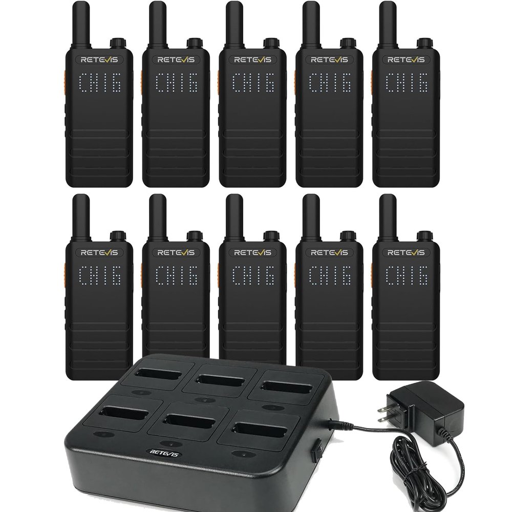 Retevis B3H Walkie Talkies(10 Pack) Bundle with Six-Way Charger(1 Pack),Rechargeable Long Range Two Way Radio for Adults,New Version of RT22(3.0), 2 Way Radio with 1620 mAh Battery