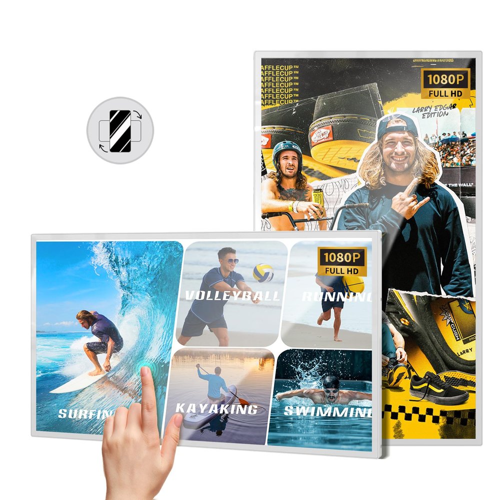 43 inch Multi-TouchScreen 1080P LCD Digital Signage Display-Automatic Playback, Intelligent Split Screen,Horizontal Vertical Screen,Timer Switch,CMS Remote Publishing, USB/WIFI/HDMI Port Player